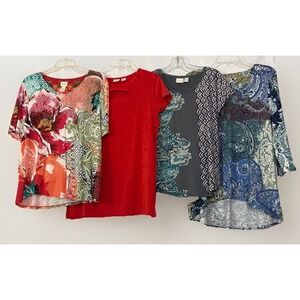 Chico's Size 1 Bundle (4) Artsy Paisley Floral Boho Mixed Print Tops Tunic M